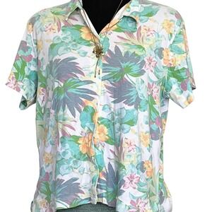 Vintage Donnkenny Casuals Tropical Floral Button Up Shirt Short Sleeve Pastel